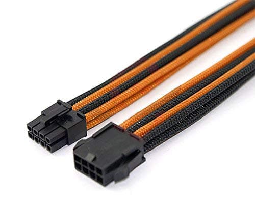 6+2 Pin Pcie GPU Graphics Card Orange & Black Heatshrinkless Sleeved Extension Cable with 2 Free Cable Comb 30cm