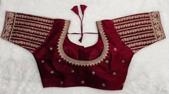 Pujia Mills Women's Readymade Blouse Embroidery Multi Coding Gold Thread Indian Ethnic Designer Stitched Readymade Saree Half Sleeve Blouse for Women for Saree Lehenga Choli