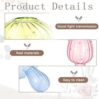 Cunno 8 Pcs Mushroom Vase Mushroom Shaped Bud Glass Vase Colored Transparent Hydroponic Plant Terrarium Propagation Stations for Home Office Desktop Decor(Large Hole)