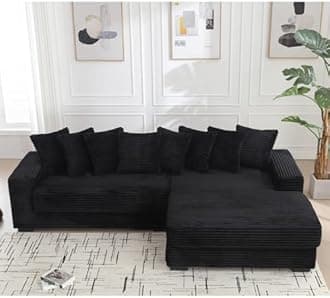 WILLIAMSPACE 111" Sectional Sofa Couch for Living Room, Modern Upholstered L-Shape Sofa 3 Seater Couch with Chaise & Pillows, Contemporary Corner Sofa for Apartment, Corduroy (Right-Facing,Black)