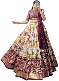 Womens' Wear Tussar Silk With Patola Printed Lehenga Choli Patola Print With Foil Work Chaniya Choli