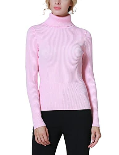 Women's Ribbed Turtleneck Sweater Long Sleeve Knitted Solid Pullover