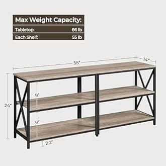 Yaheetech TV Stand for 65 Inches TV, Entertainment Center with Storage Shelves for Living Room, Media Console Table, Wood & Metal Frame, Gray