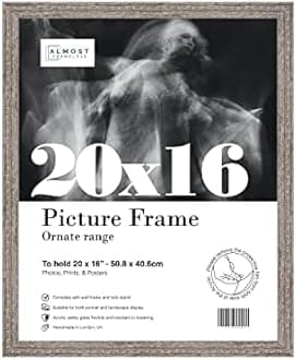 20x16 Walnut Ornate Picture Frame 20"x16"(50.8x40.6cm) Poster, Photo, Artwork, or Print. Shabby Chic Style Portrait and Landscape Display with Wall Hooks