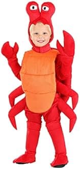 Crab Costume for Toddlers | Crustacean Outfit with Jumpsuit, Animal Hood, Claw Gloves, Shell, and Boot Covers