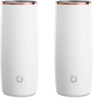 Premium Vacuum Insulated Stainless Steel Cocktail Glass/Drink Tumbler, Set of 2, Drinks Stay Icy Cold, Thermal Highball Glasses, Elegant Home Entertaining, Classic Barware, 14.5 oz, White/Gold