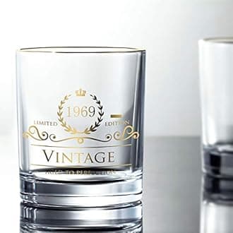 1969 51th Birthday/Anniversary Gift for Men/Dad/Son, Vintage Unfading 24K Gold Hand Crafted Old Fashioned Whiskey Glasses, Perfect for Gift and Home Use - 10 oz Bourbon Scotch, Party Decorations
