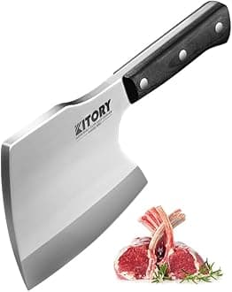 Kitchen Knife For Big Bones, Beef Bones And Frozen Meat, Breaker, Super Massive Heavy Duty Meat Cleaver Axe Shape Full Tanf Butcher Knife, Black Wooden Handle