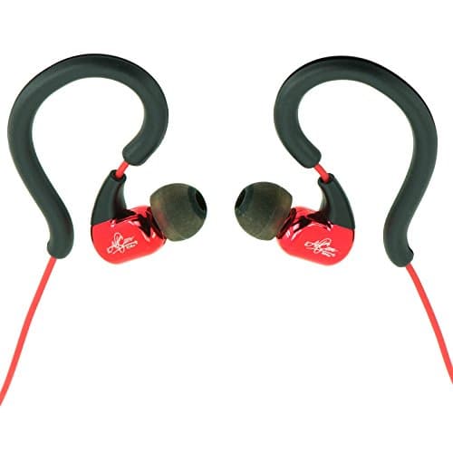 iAltCom Gab Gear Comfortable Stereo Wired Ear-Hook Earbuds with Microphone in Red and Black