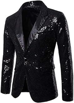 Men's Shiny Sequins Suit Jacket Blazer Slim Fit Dress Suit One Button Tuxedo for Party,Wedding,Banquet,Prom