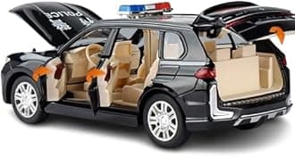 1/24 Big BMW X7 Police Toy Car Metal Pull Back Diecast Car with Openable Door and Sound Light, Gifts Toys for Kids【 Black 】