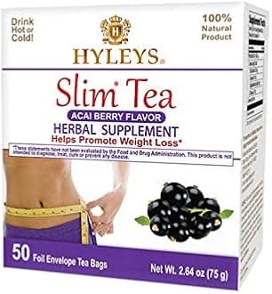 Hyleys Slim Tea Weight Loss Herbal Supplement with Acai Berry - Cleanse and Detox - 50 Tea Bags (1 Pack)
