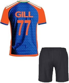 Gill 77 T20 India Cricket Jersey Tshirt with Set for (Men,Kids,Boys)