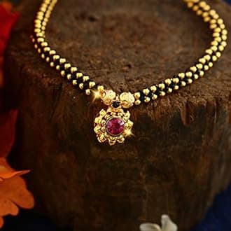 MEENAZ Traditional jewellery's Fancy Moti Pearl Gold Kolhapuri marathi Maharashtrian Thushi Mangalsutra Pendant Necklace for Women Jewellery Set Latest - THUSHI-134