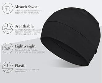 PAROPKAR 3 Pieces Cotton Skull Caps, Lightweight Breathable Skull Beanie Sleep Cap Helmet Liner for Men Women (Black White Milange Light Grey)