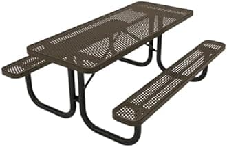 Coated Outdoor Furniture Heavy-Duty Portable Outdoor Picnic Table, Thermoplastic Coated Punched Steel Commercial-Grade Patio Dining Furniture Made in America (6ft Rectangular, Textured Brown)