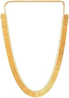 Zeneme Jewellery Set Gold Plated Pearl Studded Bangles Jewelry, Long Maharani Temple Coin Necklace, Short Red Green Necklace Set with Earring Jewellery for Women and Girl