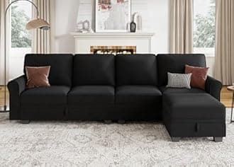 HONBAY Velvet Sectional Couch with Storage Seat L Shaped Sectional Couch with Reversible Chaise Small Sectional Couches for Living Room,Black