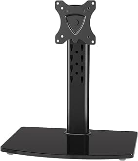 Single Monitor Stand Fits Max 32 inch Screen, Free-Standing Computer Desk Stand, Display Mount with Height Adjustable, Swivel, Tilt, Rotation, VESA Monitor Stand 100x100