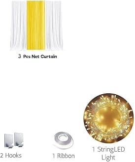 Lazybeee Enhance Your Home with Ganpati Pandal Decoration Kit Bright and Beautiful Haldi Ceremony: 3pcs Elegant White & Yellow Backdrop with 1pc Sparkling Fairy 10 Items