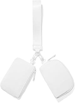 Mini Zip Around Keychain Wristlet Wallets Small Portable Dual Pouch Wristlet Detachable Coin Purse Pocket, White, Solid Color