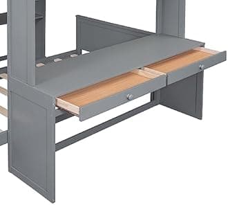 Harper & Bright Designs Full Over Twin Bunk Bed with Desk, Storage, Solid Wood Bunk Bed with Shelves and Wardrobe, Twin Size Loft Bed with a Stand-Alone Bed for Kids Teens Adults - Gray