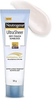 Ultra Sheer Sunscreen SPF 50+ | Broad Spectrum UVA/UVB | Blue light protect | No White Cast | Water resistant, Ultra light & Non sticky | Oily, Dry & Sensitive Skin | 30 g (Pack of 1)