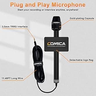 comica HRM-S Interview Microphone Condenser Cardioid Microphone with 3.5mm TRRS Plug, Reporter Microphone for iPhone Android Smartphone and Laptop, Handheld Mic for Interviews, Reports, Presentation
