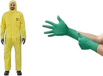 Ansell AlphaTec 2300 Model 132, Disposable Work Overall with Hood, Yellow TouchNTuff 92600VP Disposable Nitrile Gloves, Green, Size L (20 Gloves)