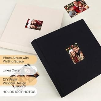 Photo Album 4x6 600 Photos with Writing Space,4 x 6 Photo Book Linen Cover with Front Window, 4x6 Picture Album, 600 Photos Photo Album Book for Wedding Kids Travel Family Baby Pictures (Black)