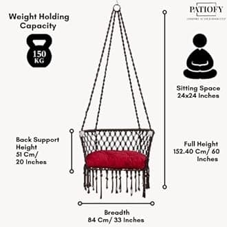 Jhula for Adults/ Swing for Home/ Swinging Chair/ Premium C Shape Swing for Adult/ Swing for Balcony/ Hanging Swing Chair/ Zula for Home Adults Balcony/ Hanging Kit & Cushion Included Brown by Patiofy