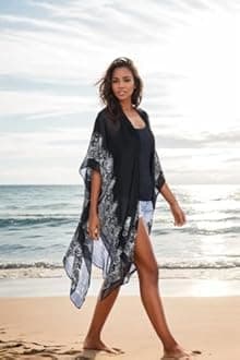 Moss Rose Women's Beach Cover up Swimsuit Kimono Cardigan with Bohemian Floral Print