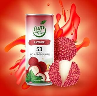 iam super juice Lychee | Vegan friendly | No added sugar | Very Low calories | Super fruits | 12x 330ml cans