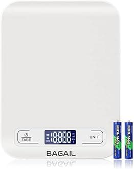 BAGAIL BASICSDigital Kitchen Scale, Premium Food Scales Weight Grams and Oz for Baking and Cooking, 11lb/5kg with 0.1oz/1g Precision White