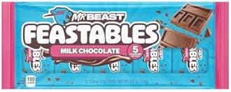 Feastables MrBeast Milk Chocolate Chocolate Bar, Full Size Bar for Adults & Kids, Candy Bars, Snacks, Gifts, or Dessert, Sweet & Creamy Fairtrade Cocoa, 1.24 Oz Each, 5 Count