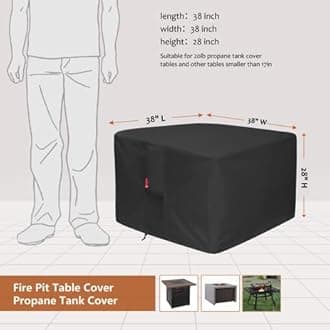 SheeChung Fire Pit Cover Square 38" L x 38" W x 28" H,Heavy Duty 600D Fire Table Cover for Patio Gas Propane Fireplace,Waterproof Outdoor Firepit Table Covers