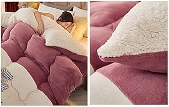 Tauzveok Cozy Thicker Warmth Quilt Comforter, Soft Super Thick Winter Warm Blanket Artificial Lamb Cashmere Weighted Blankets for Beds,Dousha a,180 * 220 4kg
