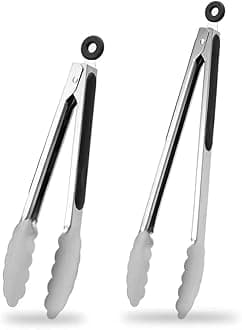 - 9 & 12 Inch Kitchen Tongs, Stainless Steel Metal Tongs Cooking Tongs, for Cooking Barbecue, BBQ Grilling, Buffet Serving (9"+12")