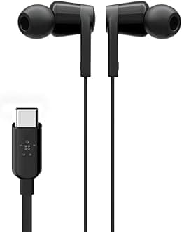 SoundForm Wired Earbuds with USB-C Connector, In-Ear Earphones w/ Microphone - Headphones for iPhone 15, iPad Mini, Galaxy, Android, and More with USB-C Connector (USB-C Headphones) - Black