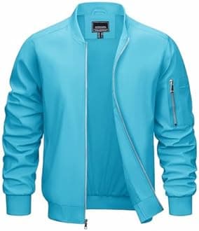 CRYSULLYJackets for Men Lightweight Bomber Windbreaker Full Zip Waterproof Coats Fall Winter Streetwear Ice Blue L
