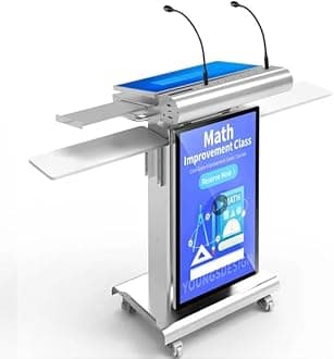 Smart Digital Podiums 23.6" Multi-Point Control Panel, Smart Podium with 32" LCD Display Screen, Electronic Podiums Height Adjustable ±150mm, Support HDMI, Two Wired Mic