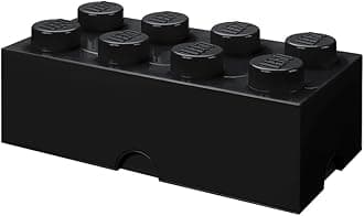 LEGO Storage Brick 8 Knobs BLACK - Stackable Plastic Storage Box with Lid for Kids and Adults, Ideal Desk Organizer and Toy Box - 12.1L Capacity