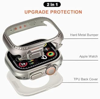 Metal Cases Compatible with Apple Watch Ultra 2/Ultra 49mm Case, 2 in 1 Stainless Steel Protective Cover Rugged Bumper with Back Frame for iWatch Ultra 49mm, Titanium