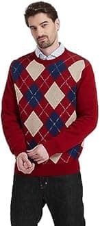 Kallspin Men's Crewneck Argyle Knit Jumpers Wool Blend Long Sleeve Sweater Pullovers