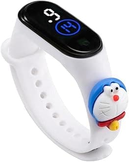Digital Dial Waterproof Stylish & Fashionable Wrist Smart Watch LED Band for Kids, Colorful Cartoon for Boys & Girls (Removable Silicon Strap) (White Doremone)