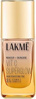 LAKMÉ Makeup+Skincare VitC Superglow Skin Perfecting Natural Liquid Tint, Medium Coverage, Warm Sand W160, 25ml (All Skin Type)