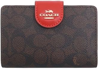 [My Organyee] Women's Wallet Mail Order L-Shaped Shoulder Bifold Wallet Medium Corner Zip Wallet Signature Canvas Outlet, Walnut × Red