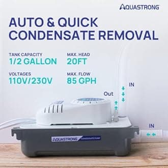 Aquastrong 1/38HP 85 GPH HAVC Condensate Pump, 115V/230V, Automatic Safety Switch, AC Condensate Removal for Air Conditioner, Furnace, Dehumidifier, 3.3' Power Cord