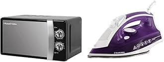 Russell Hobbs RHMM701B 17 Litre 700 W Black Solo Manual Microwave with 5 Power Levels & Supreme Steam Iron, Powerful vertical steam function