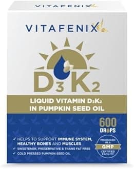 Vitafenix Vitamin D3 1000iu + K2 Mk7 11,25ug - Vitamin D3K2 Drops with Pumpkin Seed Oil (Cold Pressed) for Bladder, Prostate - 30 ml 600 Drops High Strength Vegan Formula